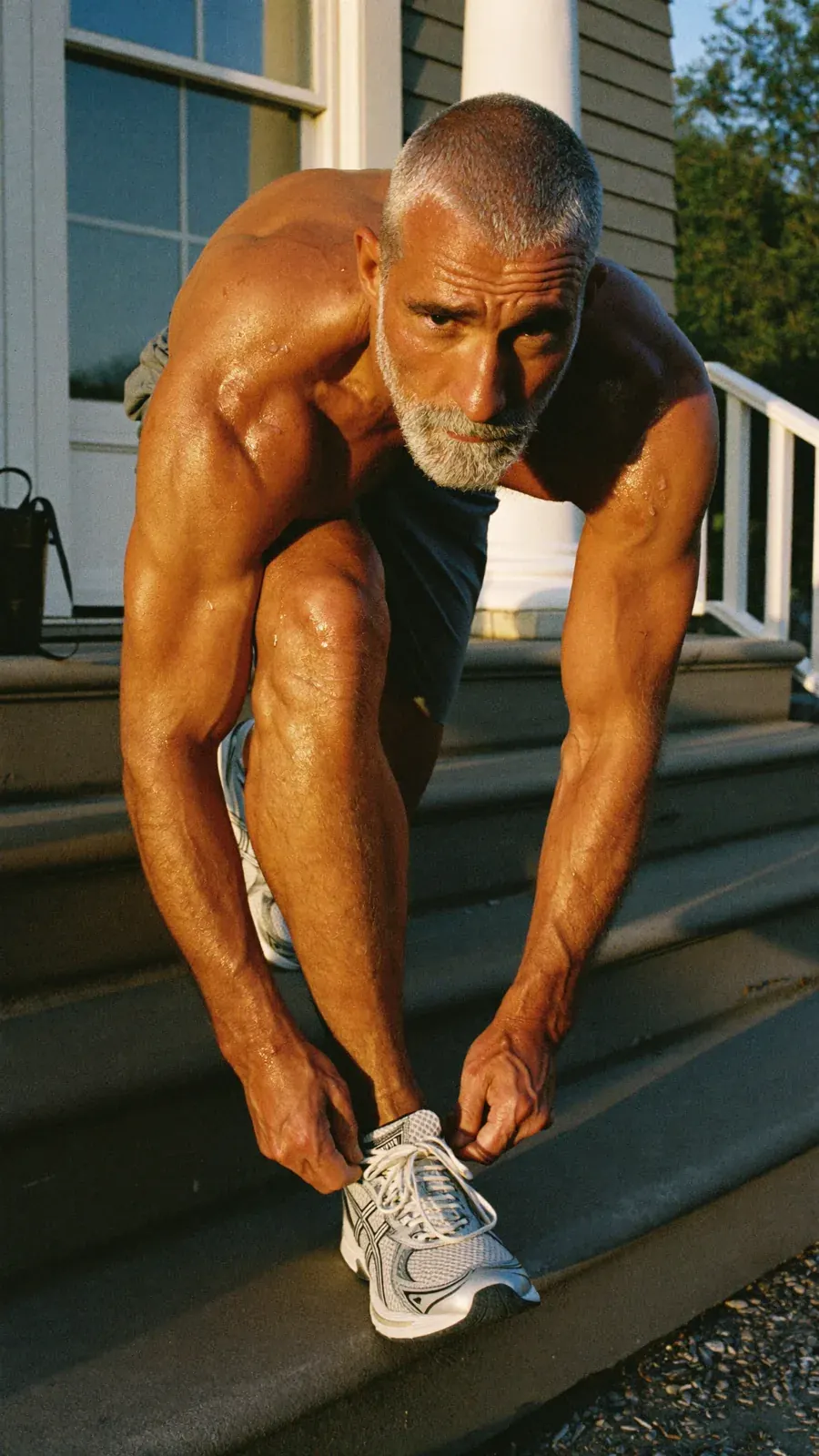 Man tying his running shoe