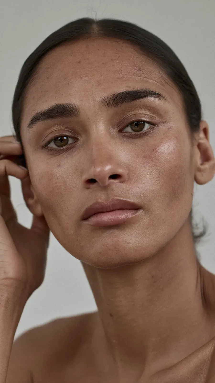 Close-up portrait showing healthy skin texture